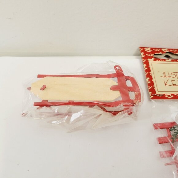 2 Vtg Just For Keeps Red Metal Mini Sleigh Sled Bench Doll House Furniture - Picture 4 of 7